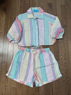 Two piece linen and crochet set